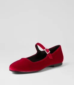 Women I LOVE BILLY Flats-Shali Ruby Velvet Flat Shoes