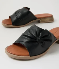 Women DIANA FERRARI Slides|Flats-Shebe Black Leather Slides