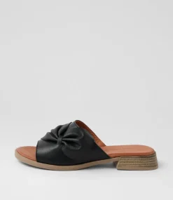 Women DIANA FERRARI Slides|Flats-Shebe Black Leather Slides