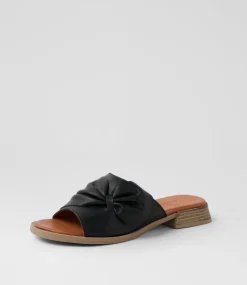 Women DIANA FERRARI Slides|Flats-Shebe Black Leather Slides