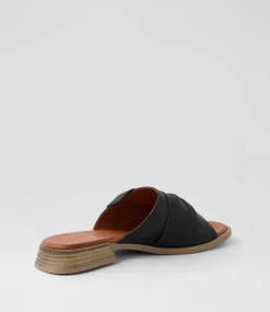 Women DIANA FERRARI Slides|Flats-Shebe Black Leather Slides