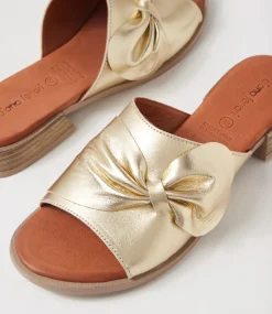 Women DIANA FERRARI Slides|Flats-Shebe Pale Gold Leather Slides
