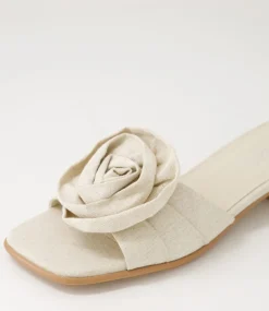 Women I LOVE BILLY Slides|Flats-Sherelle Beige Fabric Slides