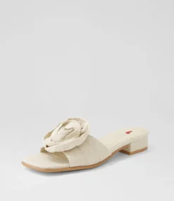 Women I LOVE BILLY Slides|Flats-Sherelle Beige Fabric Slides