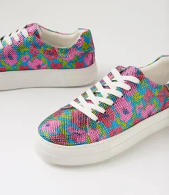 Women I LOVE BILLY Sneakers-Shinee Pink Blue Flower Jewels Sneakers