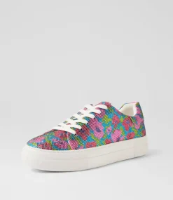Women I LOVE BILLY Sneakers-Shinee Pink Blue Flower Jewels Sneakers
