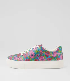 Women I LOVE BILLY Sneakers-Shinee Pink Blue Flower Jewels Sneakers