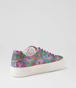 Women I LOVE BILLY Sneakers-Shinee Pink Blue Flower Jewels Sneakers