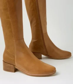 Women DIANA FERRARI Boots-Simsin Mid Tan Leather Stretch Knee High Boots