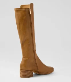 Women DIANA FERRARI Boots-Simsin Mid Tan Leather Stretch Knee High Boots