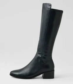 Women DIANA FERRARI Boots-Simsin Navy Leather Stretch Knee High Boots