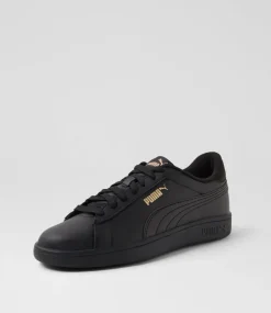 PUMA Sport School Shoes|Senior School Shoes-Smash 3 L Black Gold Leather Sneakers