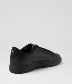 PUMA Sport School Shoes|Senior School Shoes-Smash 3 L Black Gold Leather Sneakers