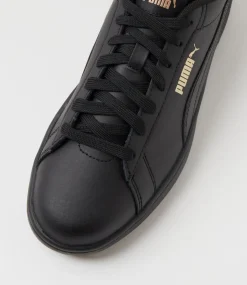 PUMA Sport School Shoes|Senior School Shoes-Smash 3 L Black Gold Leather Sneakers