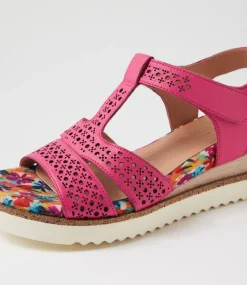 Women SUPERSOFT Comfort|Heels-Social Fuchsia Floral Leather Sandals
