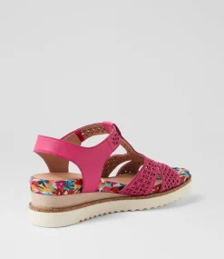 Women SUPERSOFT Comfort|Heels-Social Fuchsia Floral Leather Sandals