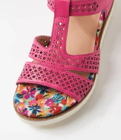 Women SUPERSOFT Comfort|Heels-Social Fuchsia Floral Leather Sandals