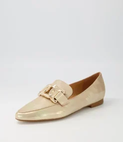 Women TOP END Flats|Loafers-Socoro Gold Scratch Leather Loafers