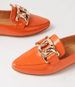 Women TOP END Flats|Loafers-Socoro Orange Patent Leather Flat Shoes