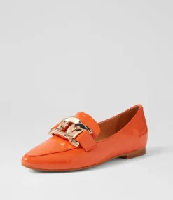 Women TOP END Flats|Loafers-Socoro Orange Patent Leather Flat Shoes