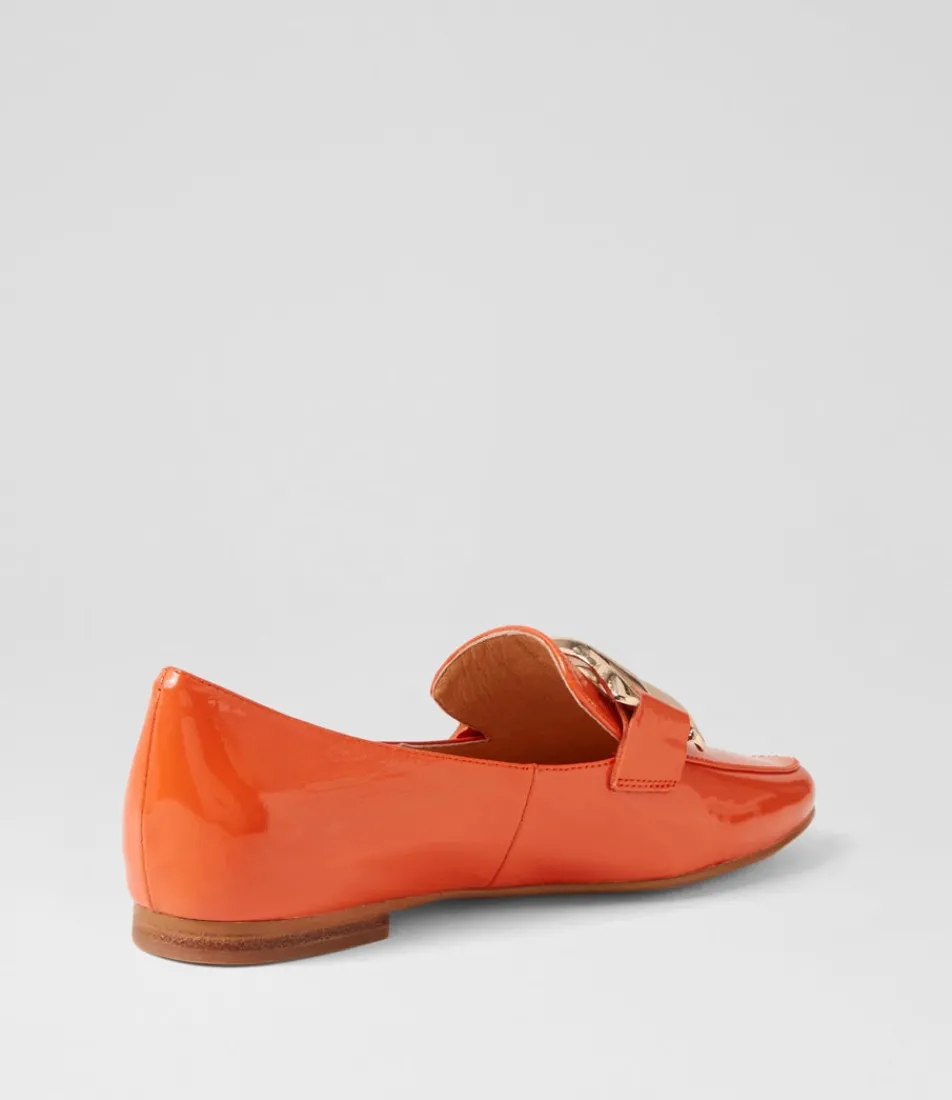Women TOP END Flats|Loafers-Socoro Orange Patent Leather Flat Shoes