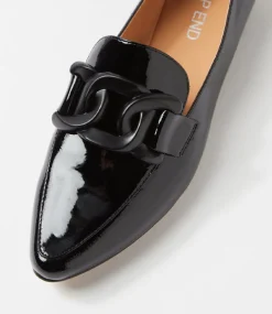 Women TOP END Loafers|Flats-Socoros Black Patent Leather Loafers