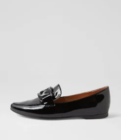 Women TOP END Loafers|Flats-Socoros Black Patent Leather Loafers
