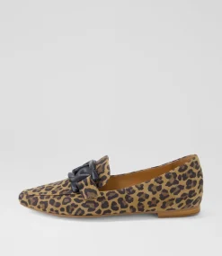 Women TOP END Loafers|Flats-Socoros Camel Leopard Suede Loafers