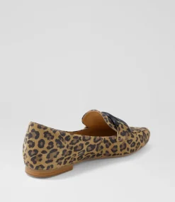 Women TOP END Loafers|Flats-Socoros Camel Leopard Suede Loafers