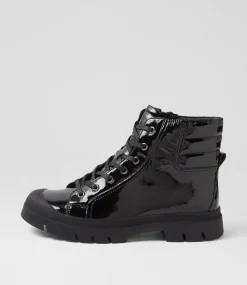 Women TOP END Boots-Soffey Black Patent Leather Ankle Boots