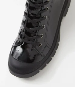 Women TOP END Boots-Soffey Black Patent Leather Ankle Boots