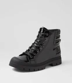 Women TOP END Boots-Soffey Black Patent Leather Ankle Boots