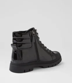 Women TOP END Boots-Soffey Black Patent Leather Ankle Boots