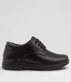 COLORADO Junior School Shoes-Solace Junior Matte Black Leather Lace Up Shoes
