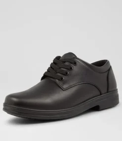 COLORADO Junior School Shoes-Solace Junior Matte Black Leather Lace Up Shoes