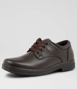 COLORADO Junior School Shoes-Solace Junior Matte Brown Leather Lace Up Shoes