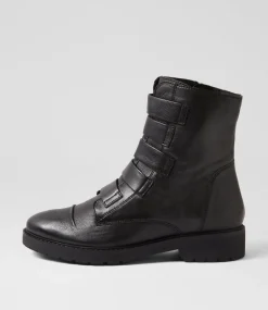 Women SUPERSOFT Boots-Solane Black Leather Ankle Boots