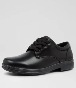 COLORADO Senior School Shoes-Solar Senior Black Leather Lace Up Shoes