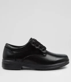 COLORADO Senior School Shoes-Solar Senior Black Leather Lace Up Shoes