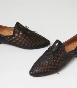 Women TOP END Flats-Solone Black Leather Flat Shoes