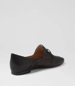 Women TOP END Flats-Solone Black Leather Flat Shoes