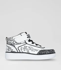 SKECHERS Sport School Shoes-Sport Court 92 Colour Junior White Black Fabric Sneakers