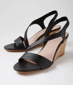 Women DIANA FERRARI Heels|Sandals-Staud Black Cork Heel Leather Sandals