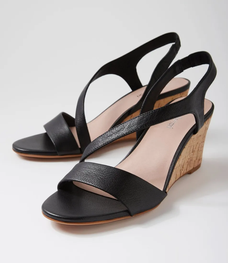 Women DIANA FERRARI Heels|Sandals-Staud Black Cork Heel Leather Sandals