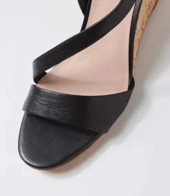 Women DIANA FERRARI Heels|Sandals-Staud Black Cork Heel Leather Sandals