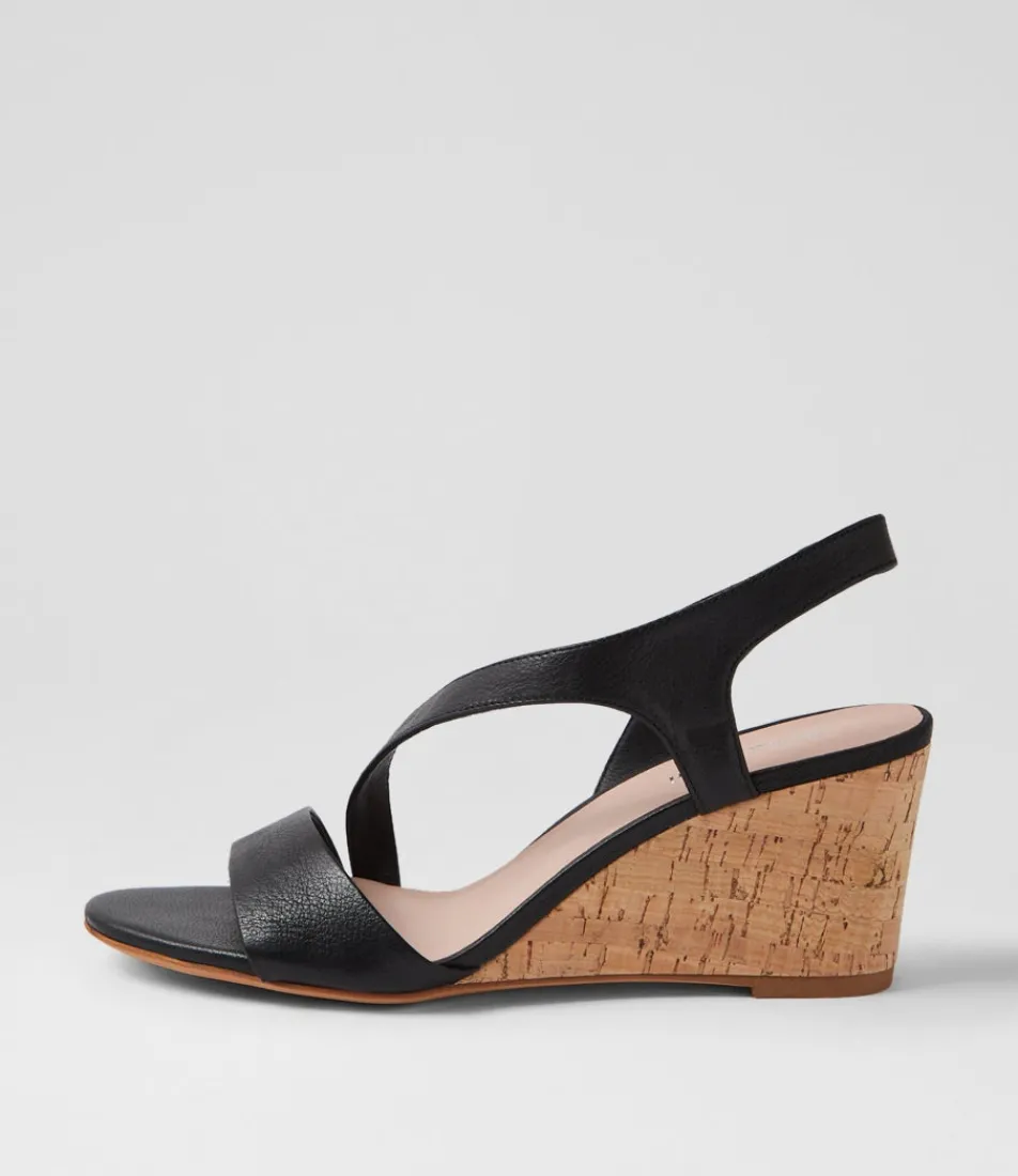 Women DIANA FERRARI Heels|Sandals-Staud Black Cork Heel Leather Sandals