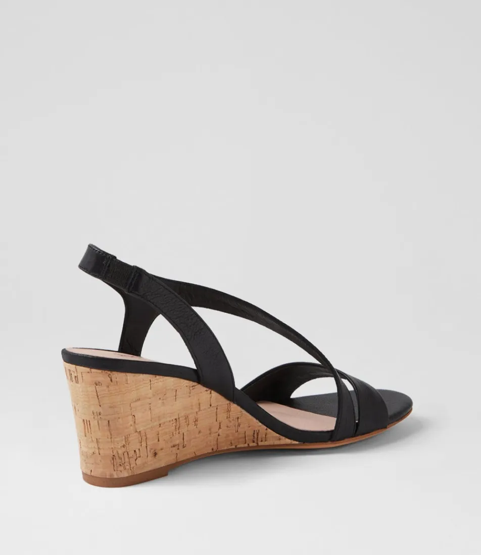 Women DIANA FERRARI Heels|Sandals-Staud Black Cork Heel Leather Sandals