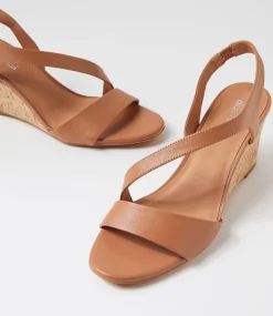 Women DIANA FERRARI Heels|Sandals-Staud Dark Tan Cork Heel Leather Sandals