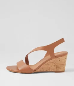 Women DIANA FERRARI Heels|Sandals-Staud Dark Tan Cork Heel Leather Sandals