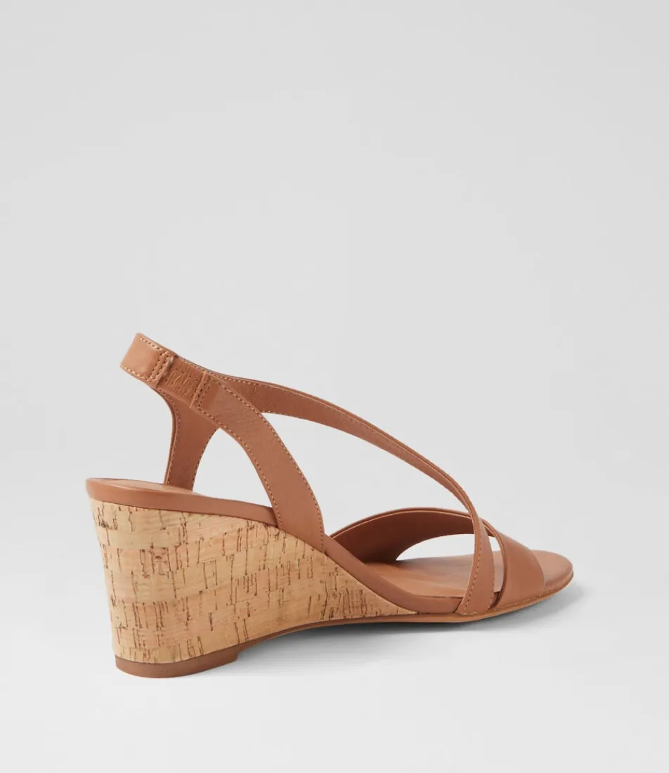 Women DIANA FERRARI Heels|Sandals-Staud Dark Tan Cork Heel Leather Sandals